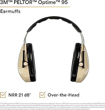 3M PELTOR Hearing Protection Optime 95 Earmuffs, Adjustable Earcups, E-A-Rfit Compatible, Stainless Steel