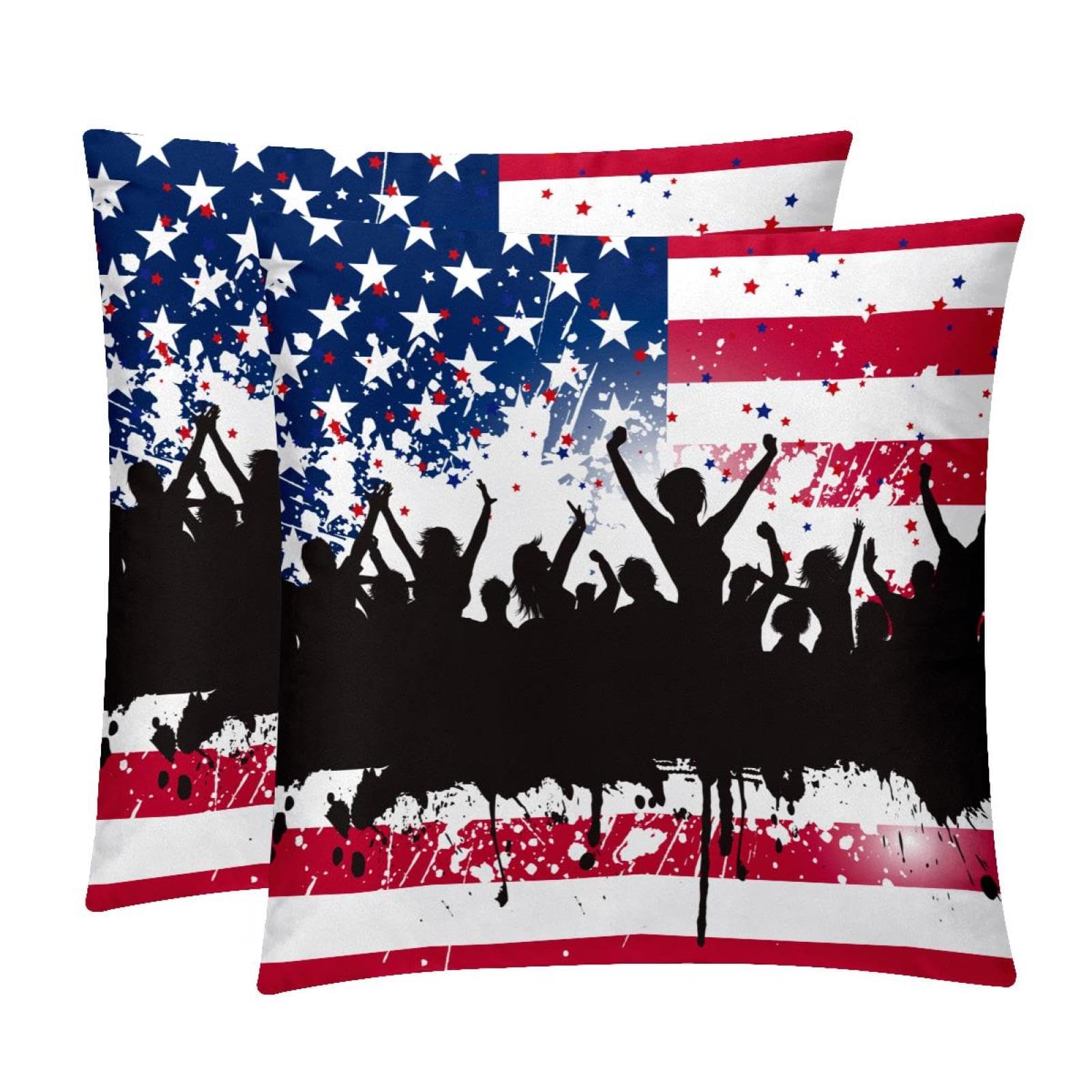 TDGKPZ American Flag Throw Pillow Covers 2 Pack Pillowcases Soft Cozy Pillow Cases For Couch Bed Sofa 50x50cm