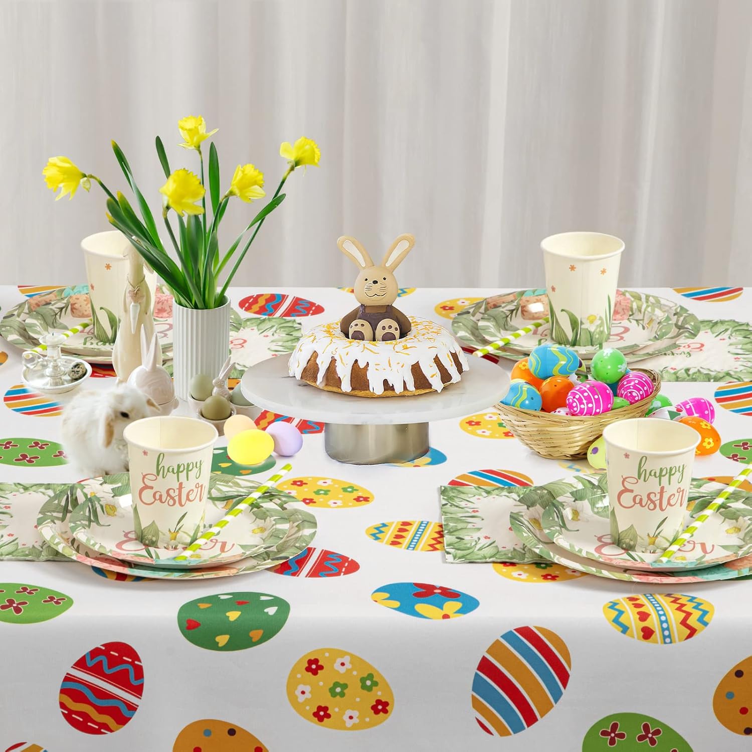 140 Pcs Easter Party Supplies Tableware Set, Rabbit Plates, Cups and Napkins Set, Disposable Paper Dinnerware Set for Easter, Picnic, Serve 25 - Image 6