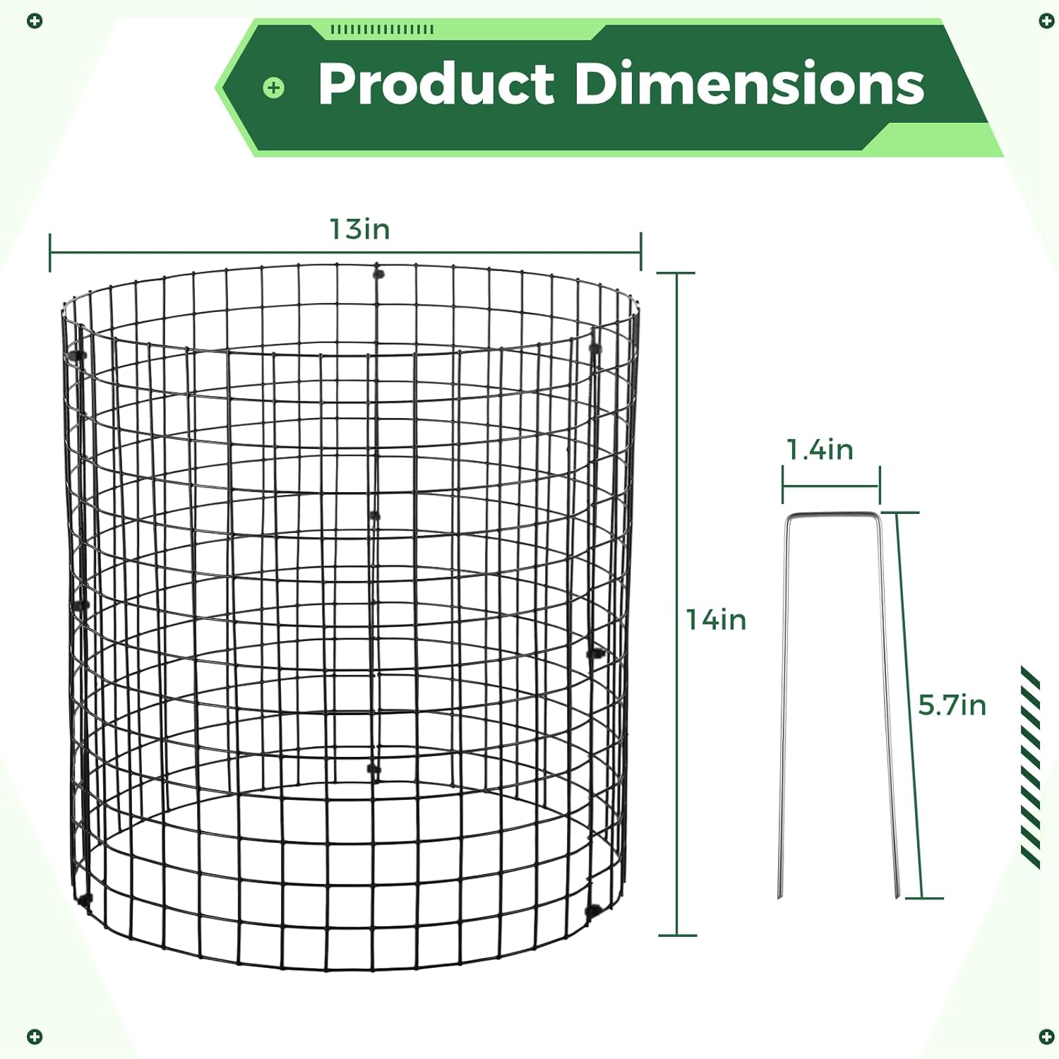 5 Pack Plant Protectors from Animals, Plant Protective Wire Mesh, 13” x 14” Plant Cages for Garden Flowers, Vegetables from Squirrels, Rabbits, Chickens, Metal Net with Cable Ties & Ground Stakes