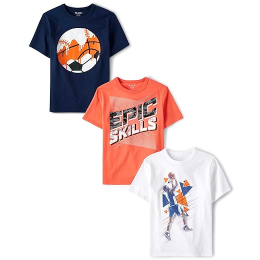 The Children's Place Boys' Sports Short Sleeve Graphic T-Shirts, Multipacks