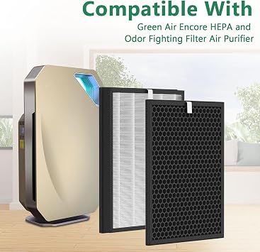 Replacement Filter Set, Compatible with Green Air Encore Purifier, 2 Set (Contains 2 Pack Premium Fliters + 2 Activated Carbon Filters)