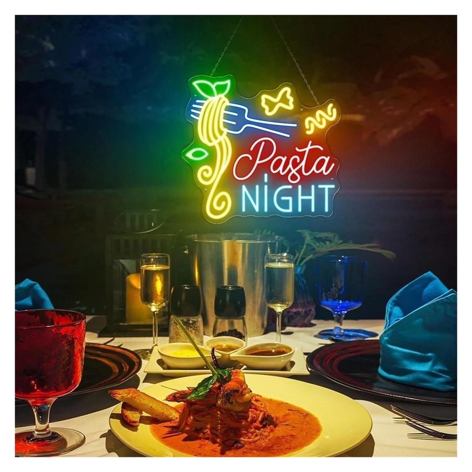 SHOUXI Sign Lamp Pasta Night Neon Signs USB Powered Spaghetti Noodles Neon Lights Suitable for Restaurants Decor Commercial Signs(E,50X47CM)