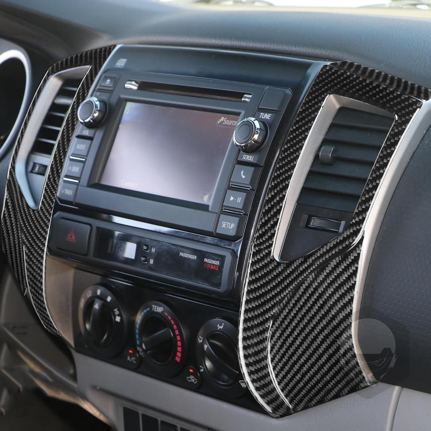 Real Premium Carbon Fiber Central Air Conditioner AC Vent Air Outlet Frame Trim Soft Sticker Compatible with Tacoma 2012 2013 2014 2015 Auto Interior Black Accessories 6pcs(Type B)