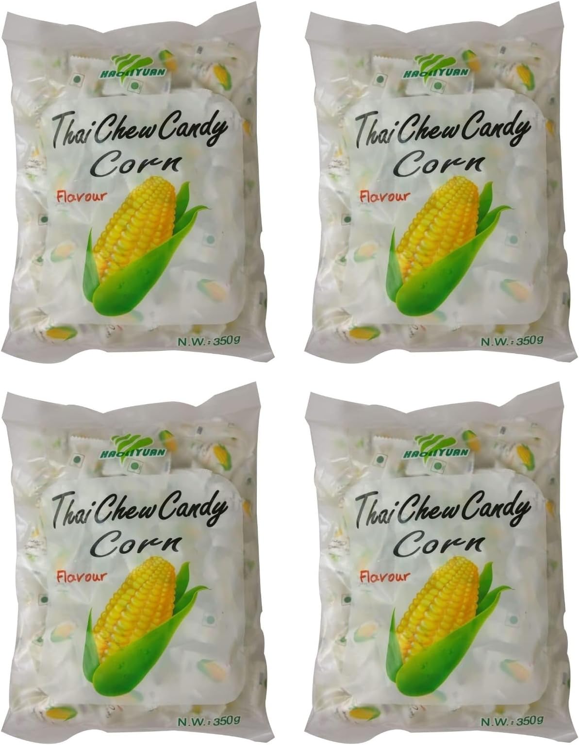 Haoliyuan Thai Chew Candy Refreshing Corn Flavoured With Individually Wrapped Candies 350gm Pouch (Pack Of 4)