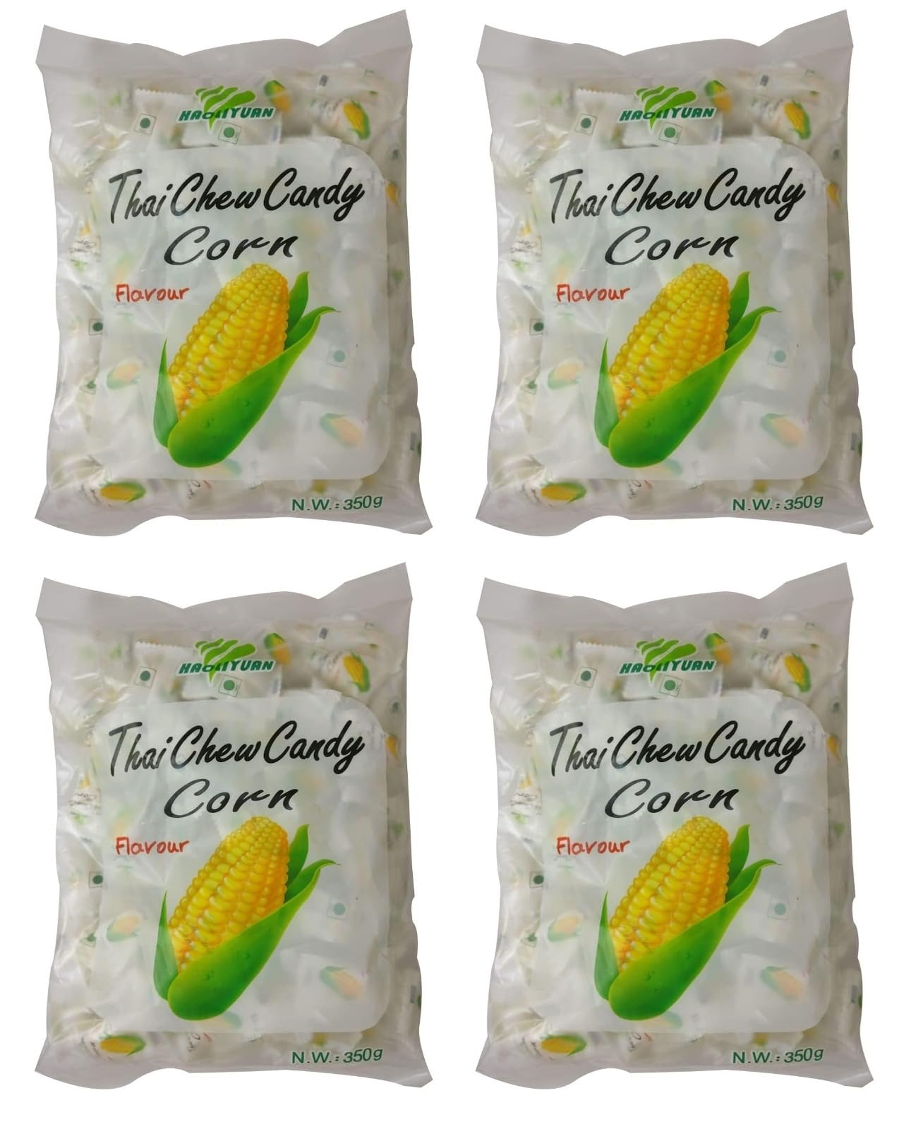 Haoliyuan Thai Chew Candy Refreshing Corn Flavoured With Individually Wrapped Candies 350gm Pouch (Pack Of 4)
