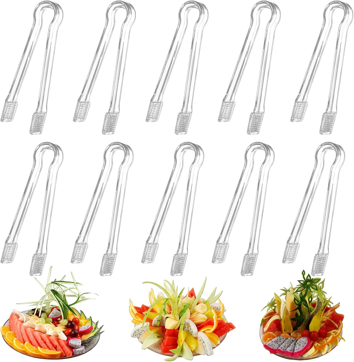 10 Pcs Plastic Serving Tongs, Pletpet 6.3 Inch Clear