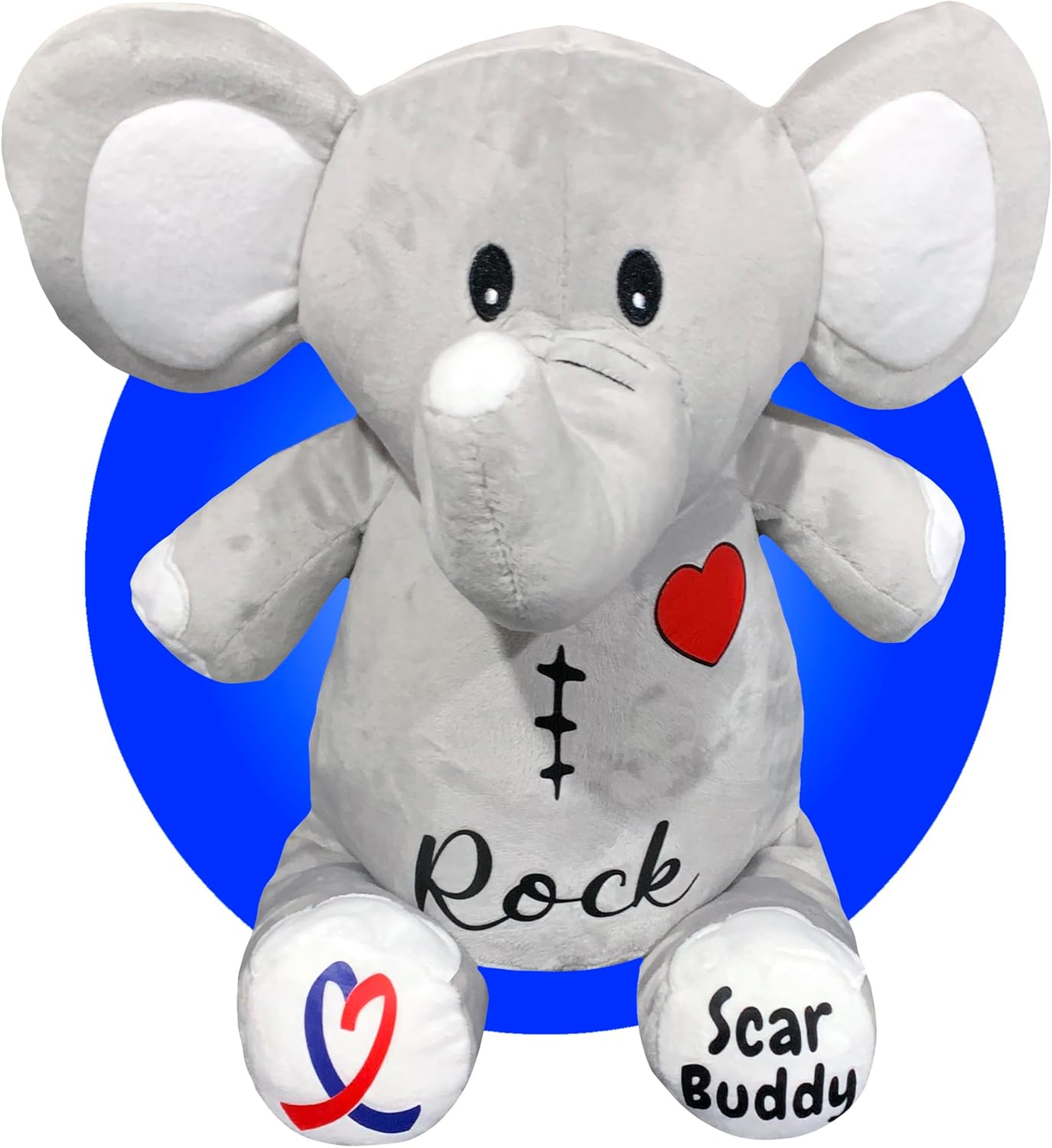 Scar Buddy Stuffed Animal - Personalized 17" Heart Surgery Recovery Gift - Gifts for Open Heart Surgery - Custom CHD Companion - Heart Warrior Gifts (Grey Elephant)