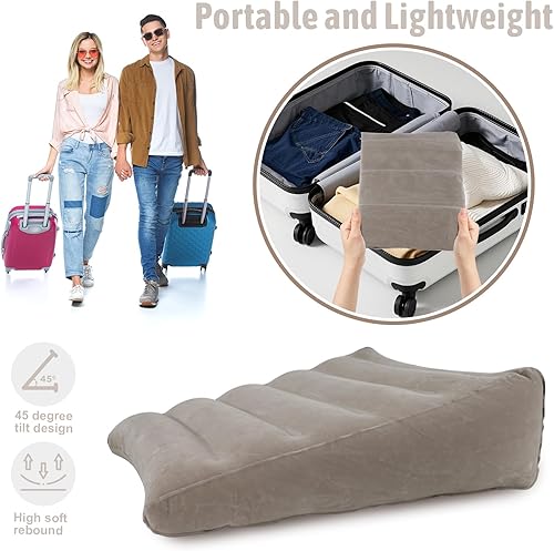 Miniatura 5 de Almohada de cuña inflable, almohadas de viaje portátiles para dormir, almohada triangular ajustable adecuada para apnea del sueño, soporte de