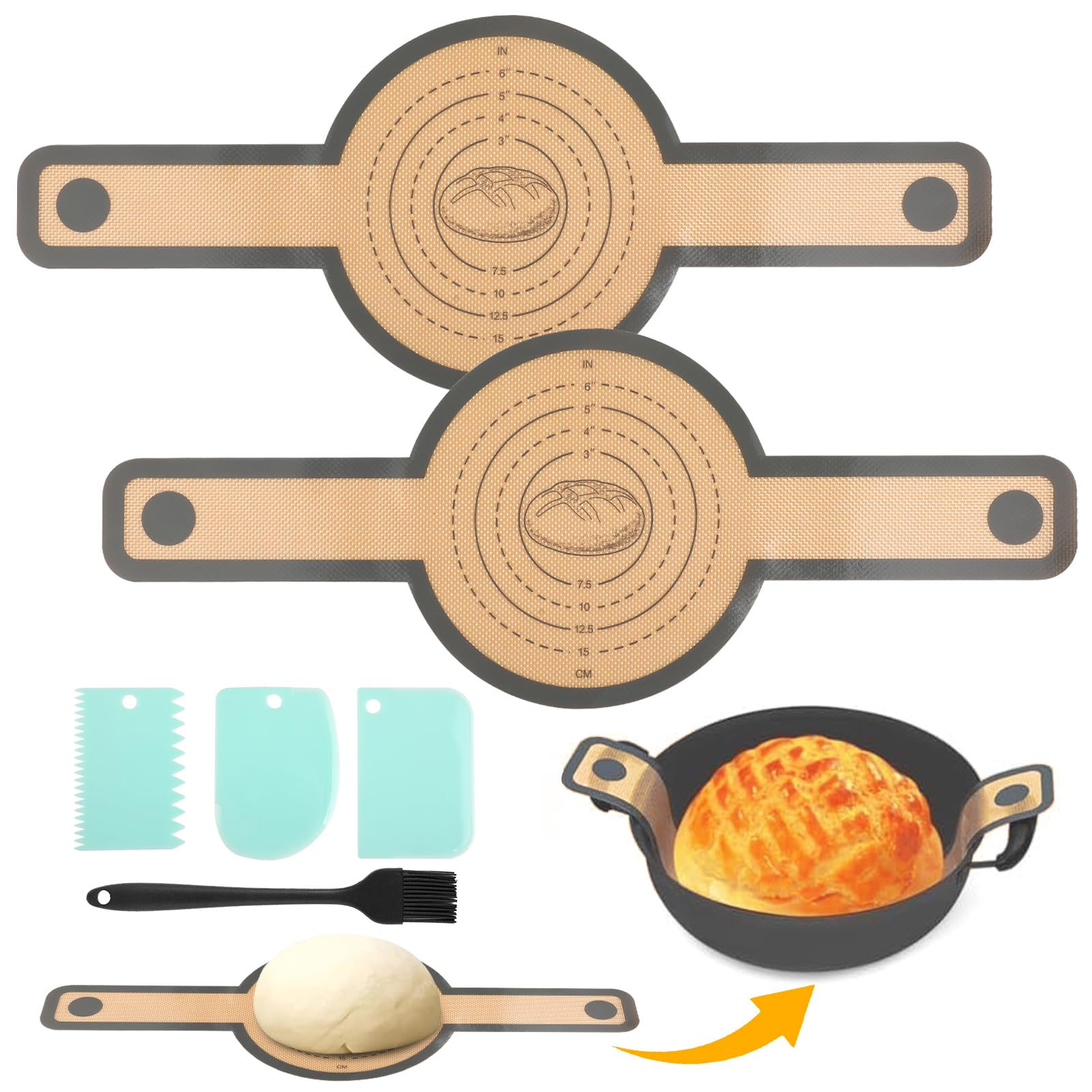 Lot 2 Tapis Cuisson Silicone Réutilisables Dutch Oven - Élingue Pain Avec Poignées Et Accessoires