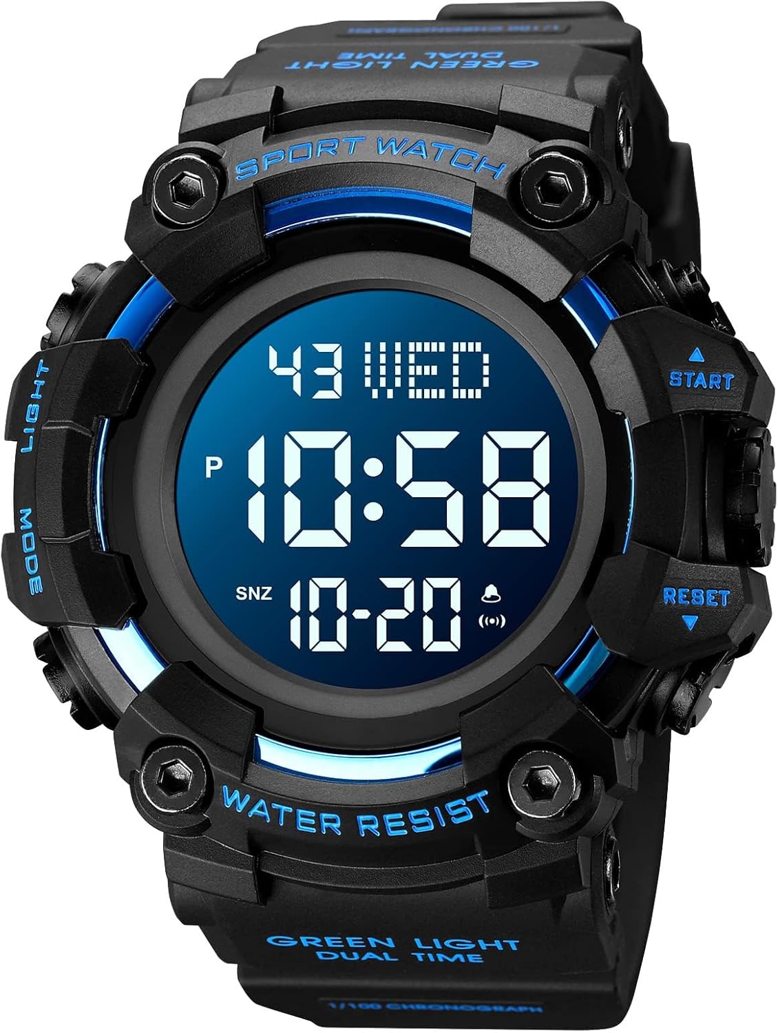 XCZAP Men's Black Sports Watch - Large Face Chronograph Military Wristwatch with Luminous Hands, Waterproof Casual Silicone Strap for Outdoor and Daily Use - Gift for Men