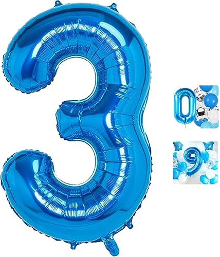 Globo azul con el número 3 de 40 pulgadas, globos de tercer grado de Mylar para niños de 3 años de edad, decoración de fiesta de cumpleaños, boda,