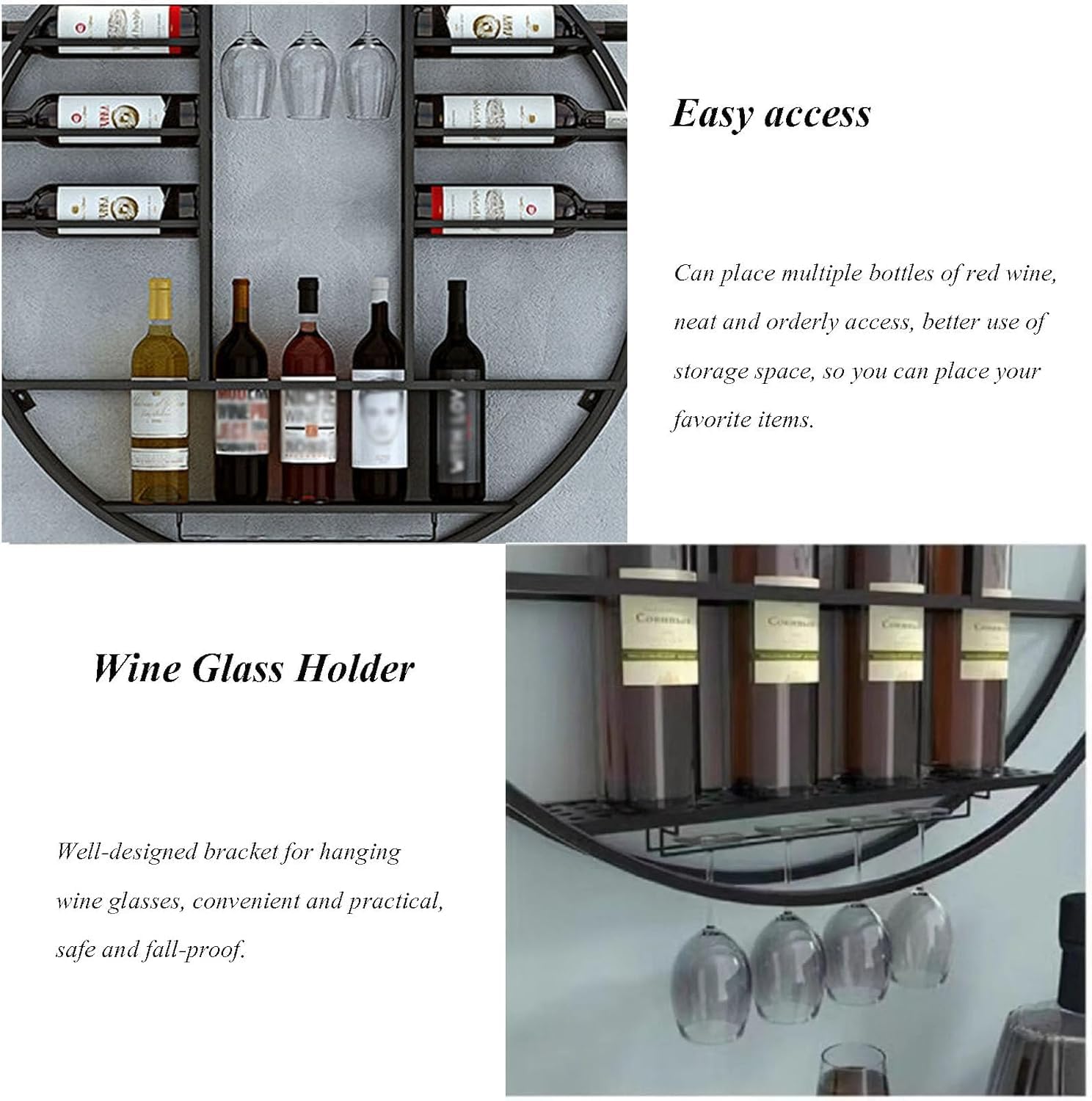 Wall-Mounted Wine Rack, Metal Bottle Holder & Glass Display Shelf, Space-Saving Storage for Kitchen, 80x80x11cm, Perfect for Wine Lovers & Home Decor.