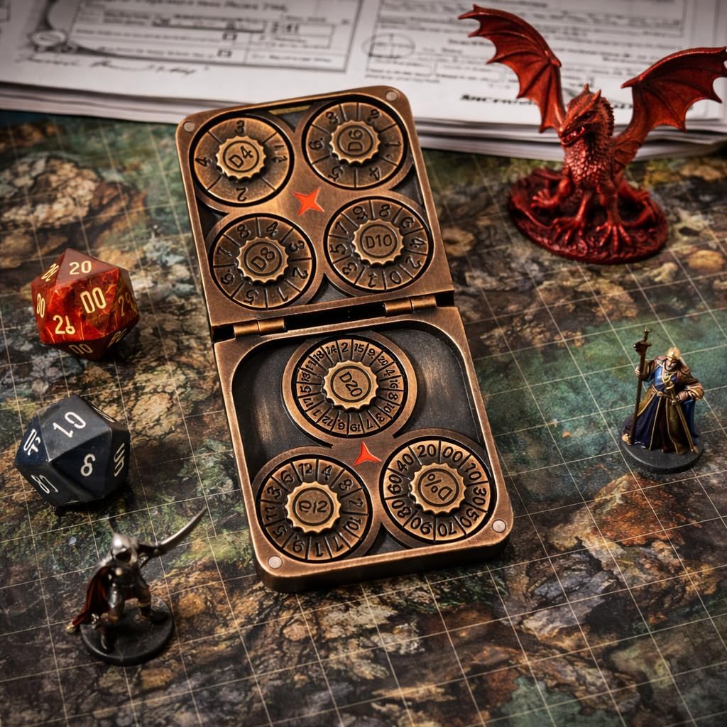 7-in-1 Metal Spinner DND Dice Set subitable for Dungeons & Dragons – Pocket Flip Rotating Dice with D4 D6 D8 D10 D12 D20 D% – Gaming Accessory with Magnetic Iron Box（Copper） image 3