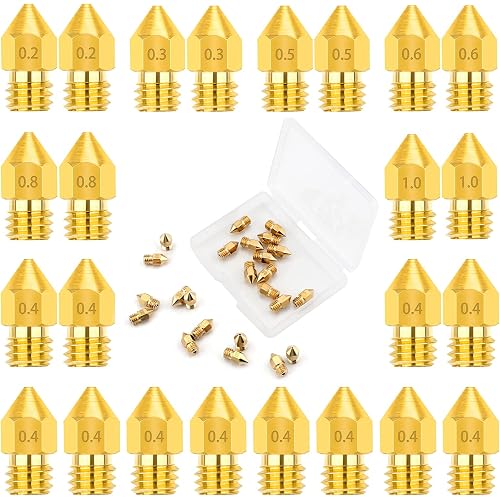Luter 24PCS Extruder Nozzles 3D Printer Nozzles for MK8 0.2mm, 0.3mm, 0.4mm, 0.5mm, 0.6mm, 0.8mm, 1.0mm with Free Storage Box for Makerbot Creality CR-10 Ender 3 5
