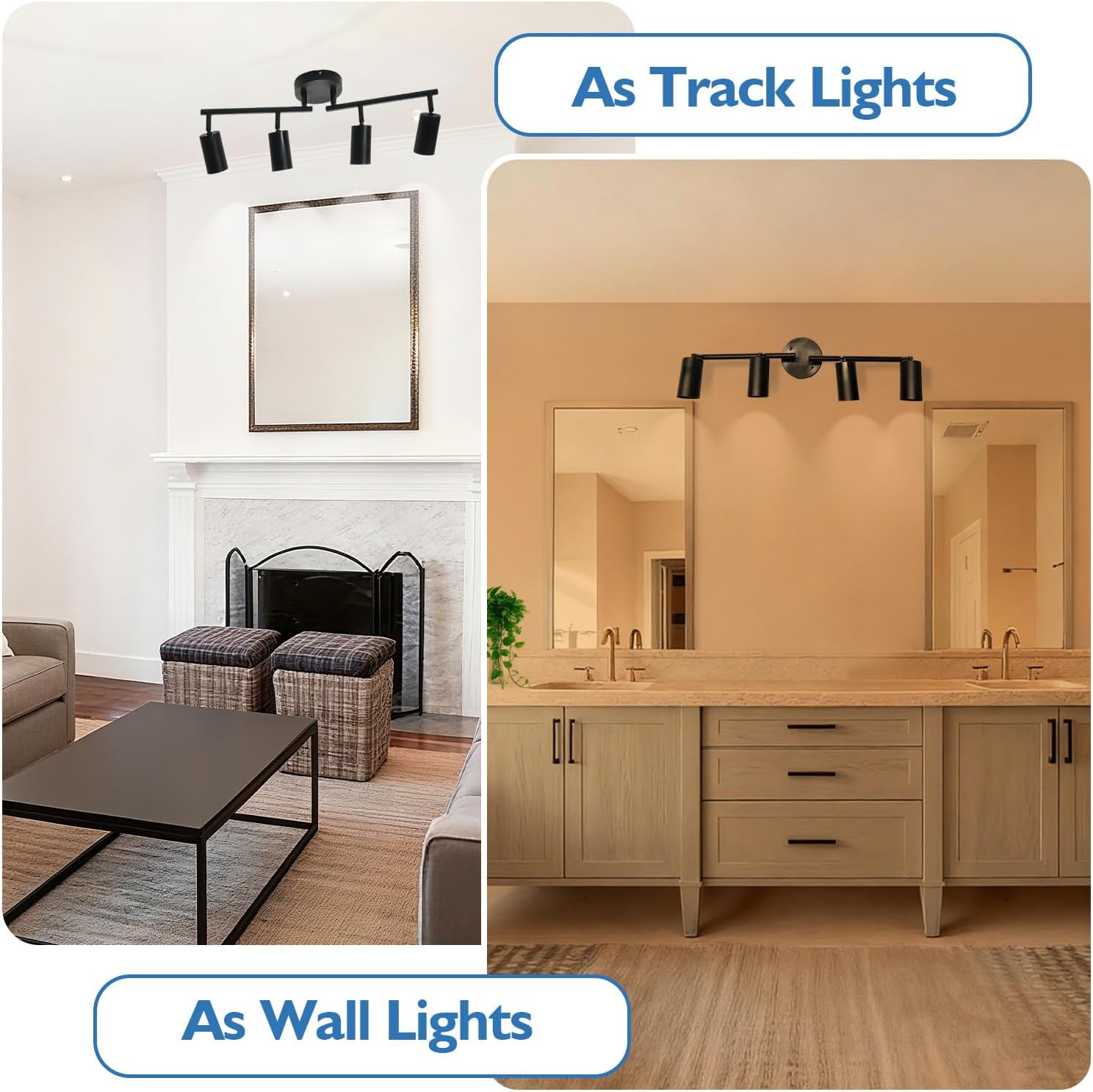 Jolux 4 Light LED Track Lighting Kit, Black 4 Way Ceiling Spot Lighting, 5CCT 2700K-5000K 1100LM Dimmable, Flexibly Rotatable Head, 4 GU10 Bulbs Included for Kitchen, Art Walls, Hallway & Living Room