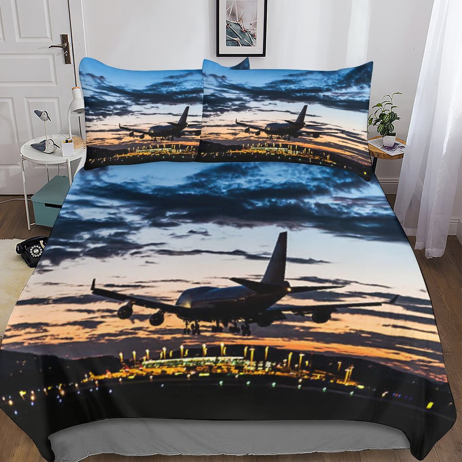 Housse de couette Aéronefs 3D King 220x240cm avec ses 2 taies d'oreiller