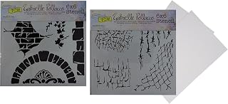 Mixed Media Stencils - Texture Stencil, Abstract Stencil - Textured Brick Wall Stencil, Distressed Wire Mesh Stencil for Painting, Journaling, Art - 6x6 Inch Templates with Cardstock