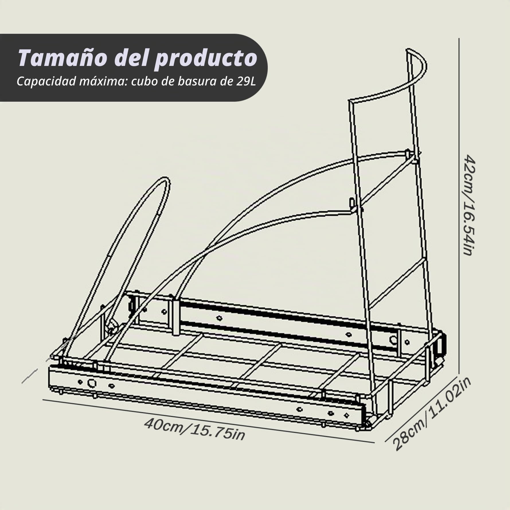 Cubo de basura debajo del fregadero, deslizador de basura para gabinete de cocina, cubo de basura extraíble ajustable debajo del gabinete, 16.5 x 15.8 x 11 pulgadas (bote de basura no incluido)