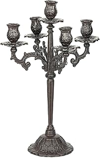 Sungmor Heavy Duty Cast Iron Candlestick Holders - Handcrafted Vintage Candelabra - 17Inch Tall & 5 Arms Candle Holders - Decorative Pillar Candle Stand for Christmas Birthday Wedding Home Party
