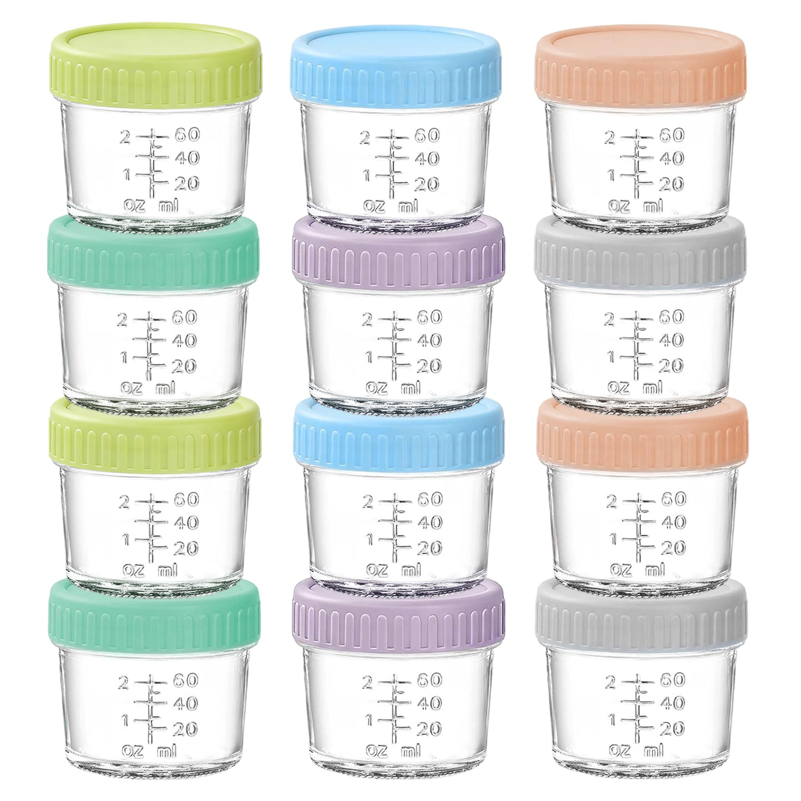12 Pack Colorful Glass Food Storage Containers, 120ML Overnight Oats Container with Airtight Lids, Jam Jars with Lids, Breakfast Pots, Small Glass Jars for Honey, Jelly, Dessert, Yogurt, Pudding