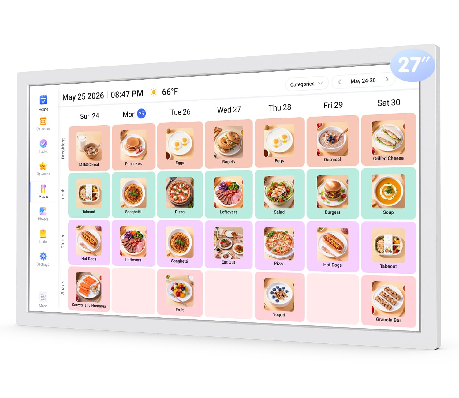 27" Digital Calendar, Large Smart Family Planner with Chore Chart