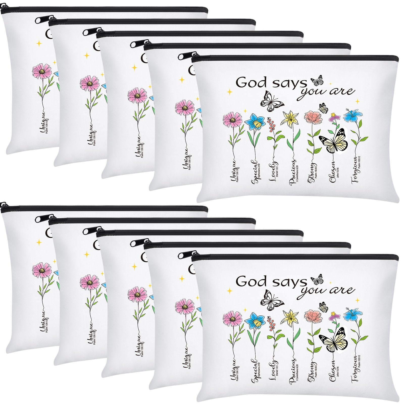 Chunful 10 Pieces Inspirational Canvas Makeup Bags for Women Graduation Gift Rainbow Canvas Cosmetic Bags Bulk with Zipper Friendship Gift Travel