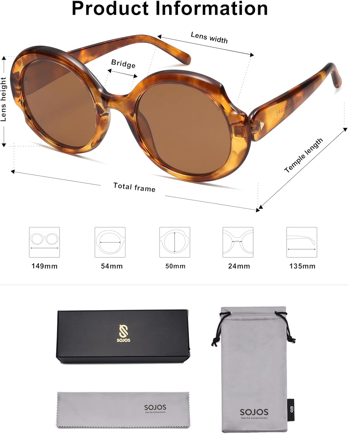 SOJOS Big Retro Oval Round Polarized Sunglasses Womens Mens Vintage Trendy Oversized Sunnies SJ2362 - Image 5