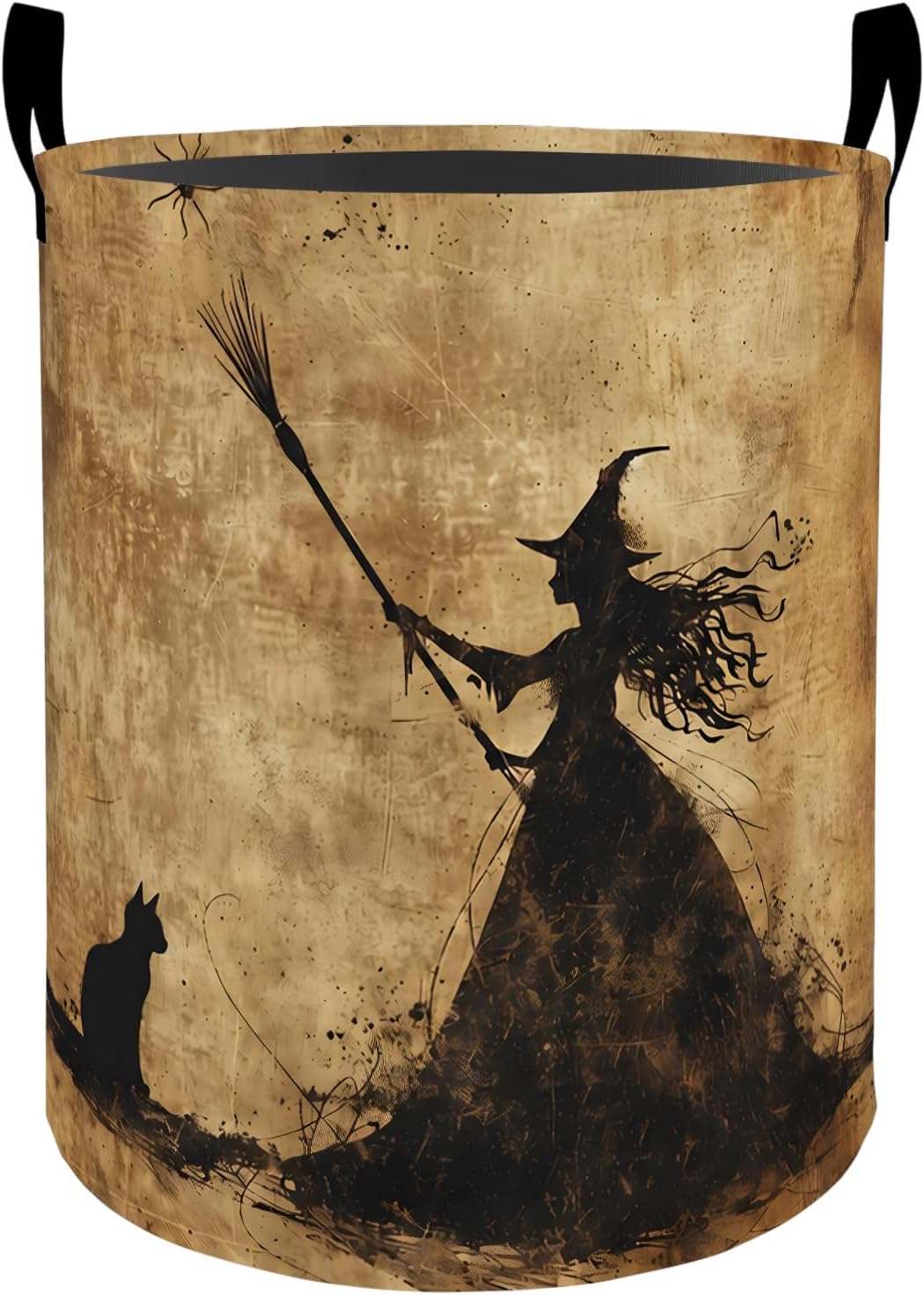 Witch Laundry Basket Hamper for Boys Girls Kids Adults, Foldable Waterproof Oxford Clothes Storage Bin, Vintage Halloween Organizer for Bedroom Bathroom Room Decor 19.7"x15.8"