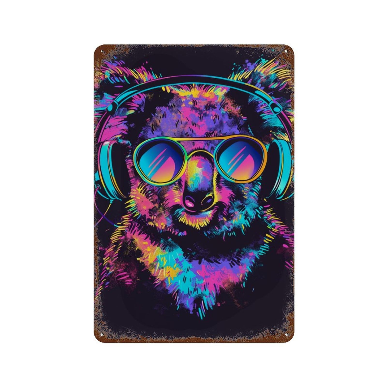 Rust Effect Tin Sign Koala Headphones Sunglasses Art Print-2 11.8"x7.9", Vintage Wall Decor for Living Room, Hallway And Home Decor