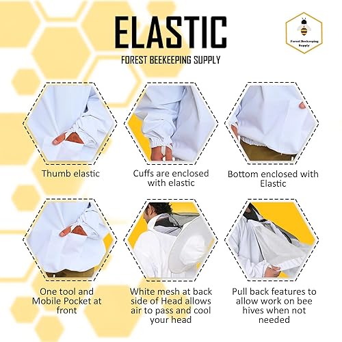 Miniatura 4 de Chaqueta de apicultura - Chaqueta con velo extraíble, correas para el pulgar y bolsillos para herramientas (XL)