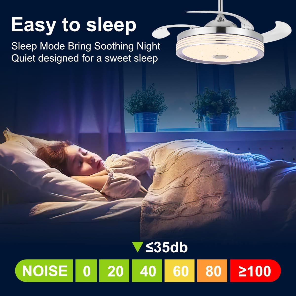 Modern Retractable Ceiling Fan with RGB Color Lights and Bluetooth Speaker Fandelier 42 inch Ceiling Fan with Light Remote Control APP 6 Speed Quiet Reversible DC Motor for Bedroom Living Room,Silver