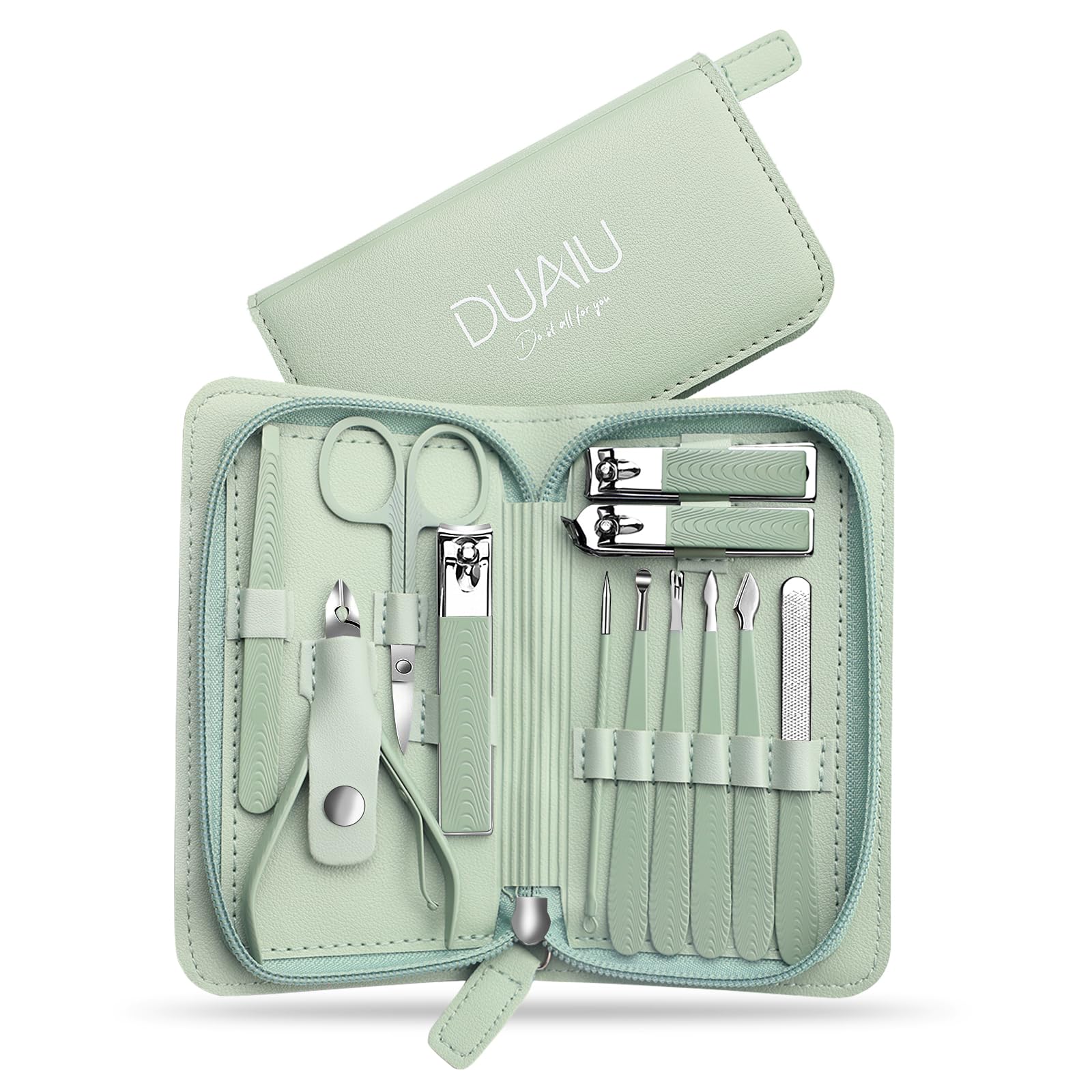 Set Manicure DUAIU 12 Pezzi Tagliaunghie Professionale Kit Manicure Set Manicure in Acciaio Inox Manicure Set Donne e Uomini Kit per La Cura Delle Unghie con Borsa da Viaggio