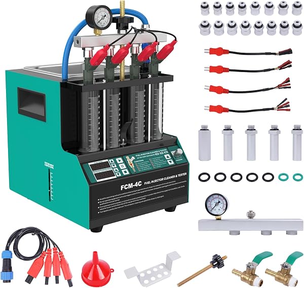 PLAYOCCAR 220 V Car Fuel Injector Cleaner & Tester, Fuel Injector Cleaning Device, 4 Cylinders with Ultrasonic Fuel Injector Cleaner Liquid Heater