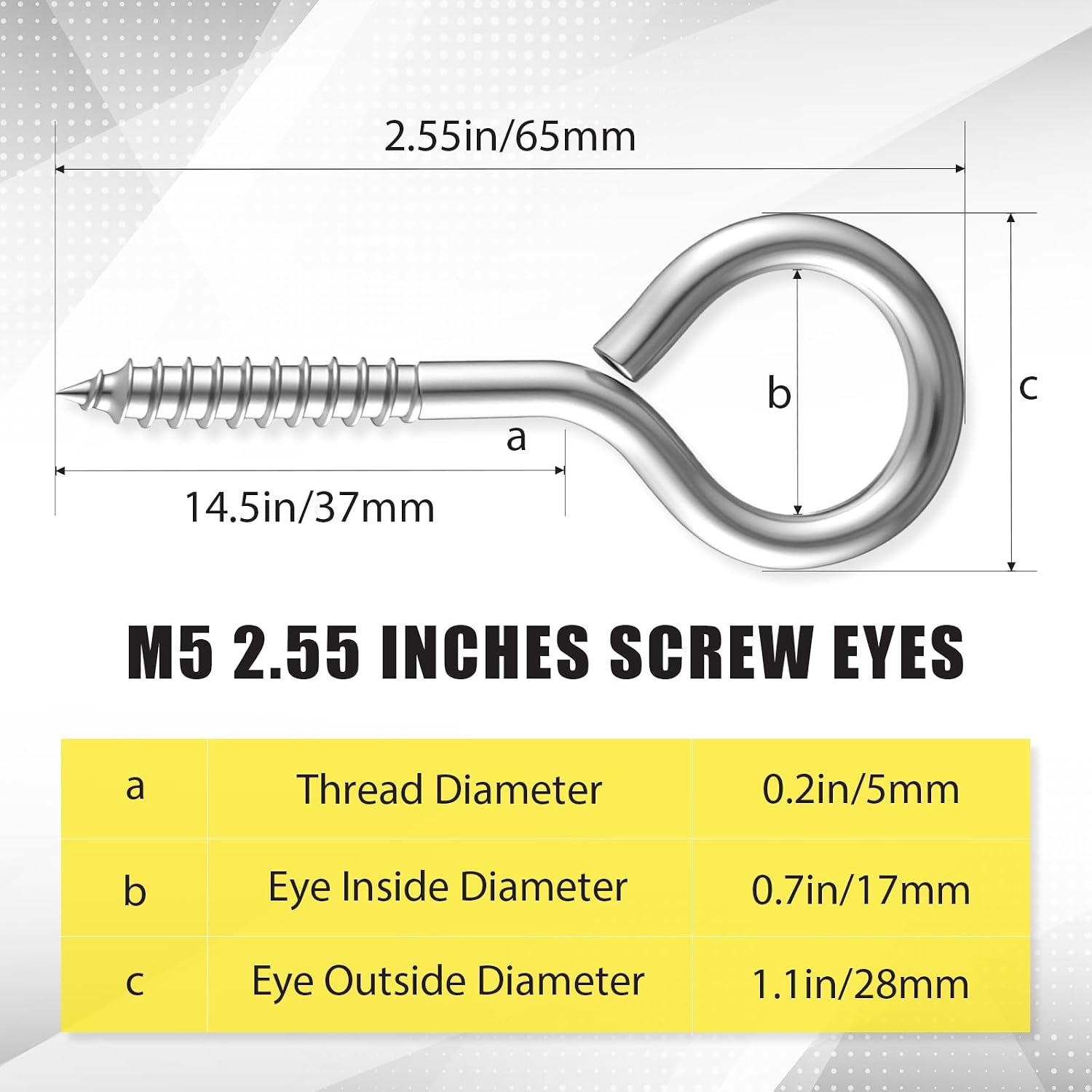 50 Pcs 304 Stainless Steel Screw Eye Hooks, M5-2.6 Inch image 2