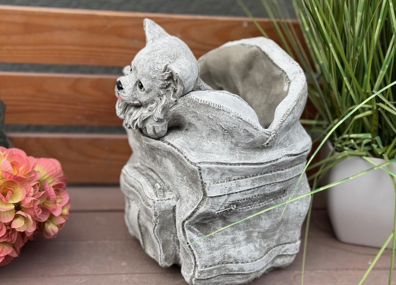 stoneandstyle Steinfigur Chihuahua in Handtasche, Frostfest, Steinguss, Grau, 25 cm Höhe, 9,5 kg, Gartendekoration