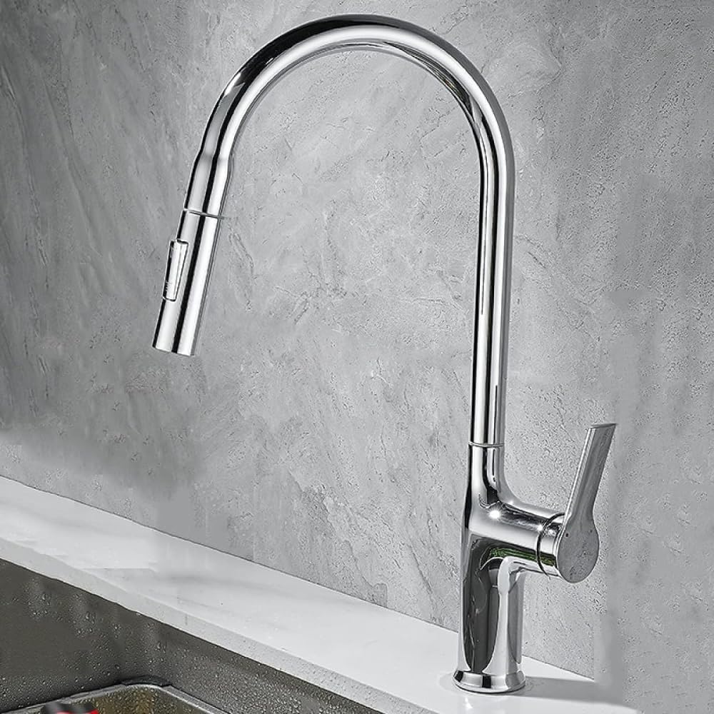 Robinet de cuisine en laiton gris avec douchette extractible au design moderne