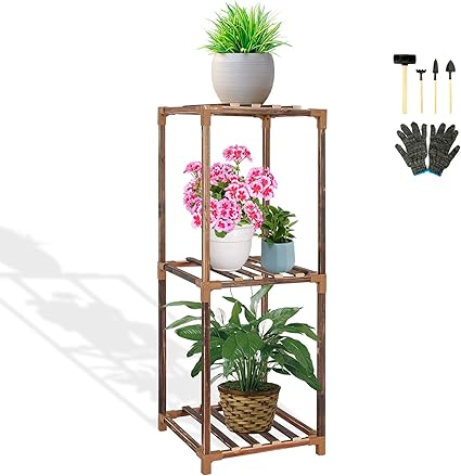 Amazon フラワースタンド プランタースタンド 花台 園芸観葉植物スタンド 鉢スタンド ガーデンラック 室内 室外 木製 植木台 窓用ガーデンバルコニーパティオリビングルーム 3層 フラワースタンド 園芸ラック