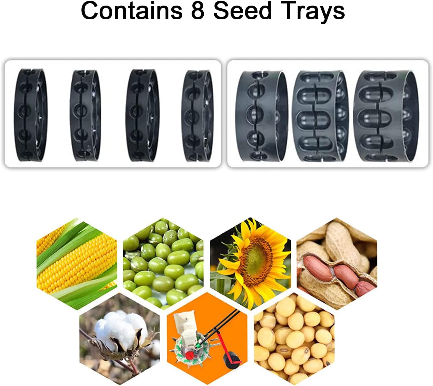 Adjustable Garden Seeder Sower with 8 Seed Trays, Lawn & Garden Spreaders, Walk-Behind Row Crop Planter, Manual Peanut Planter, No Damage to Seeds,8 Mouths