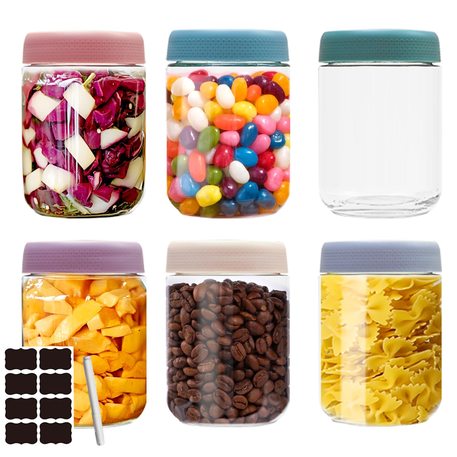 6 Pots D'Avoine De Nuit 480ml - Bocaux En Verre Réutilisables Avec Couvercles Étanchéité, Idéal Pour Overnight Oats, Yaourt, Salades Et Repas Préparés