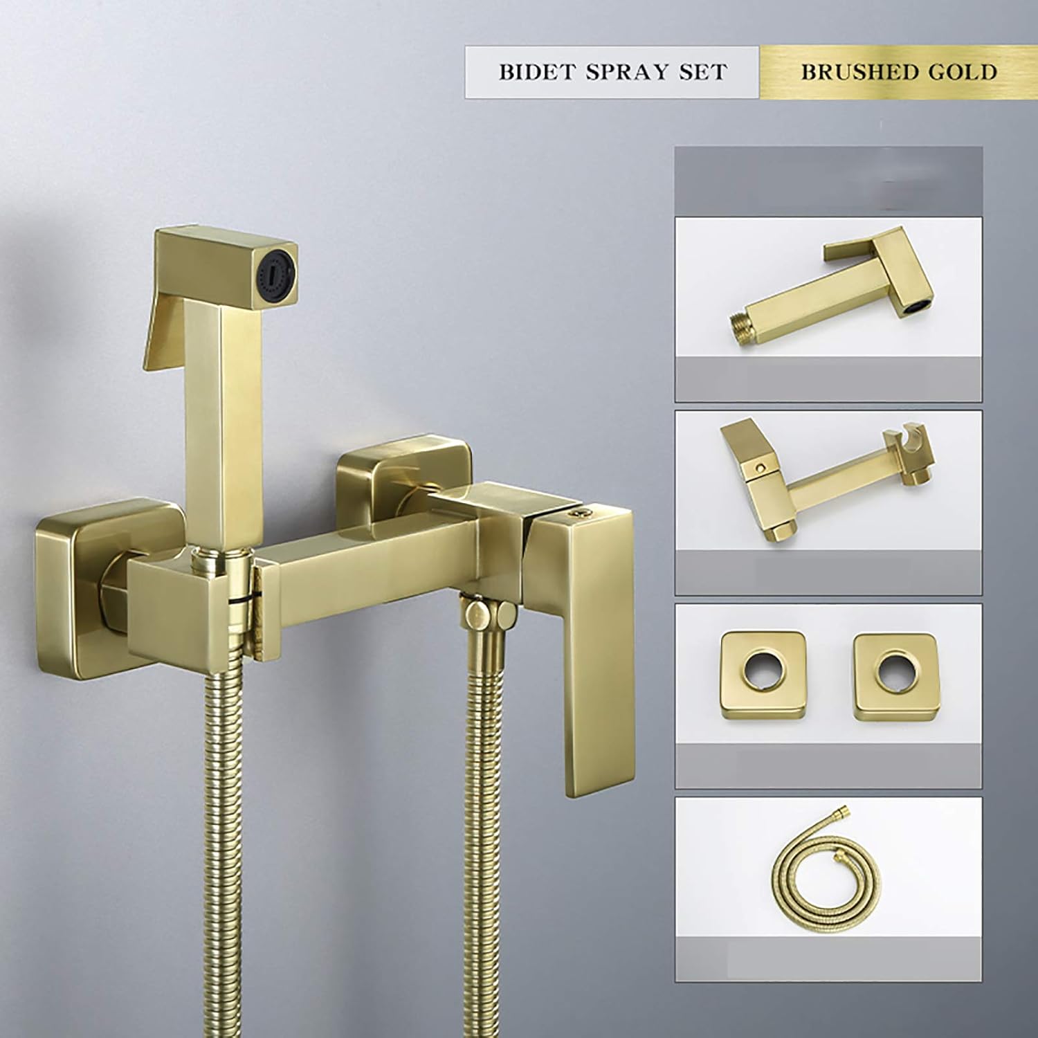 Handheld Bidet Sprayer for Toilet with Hot and Cold Water, Brushed Gold Portable Cloth Diaper Sprayer Kit Brass Bidet Sprayer Set Wall Mount Toilet Bidet Sprayer Kit for Personal H