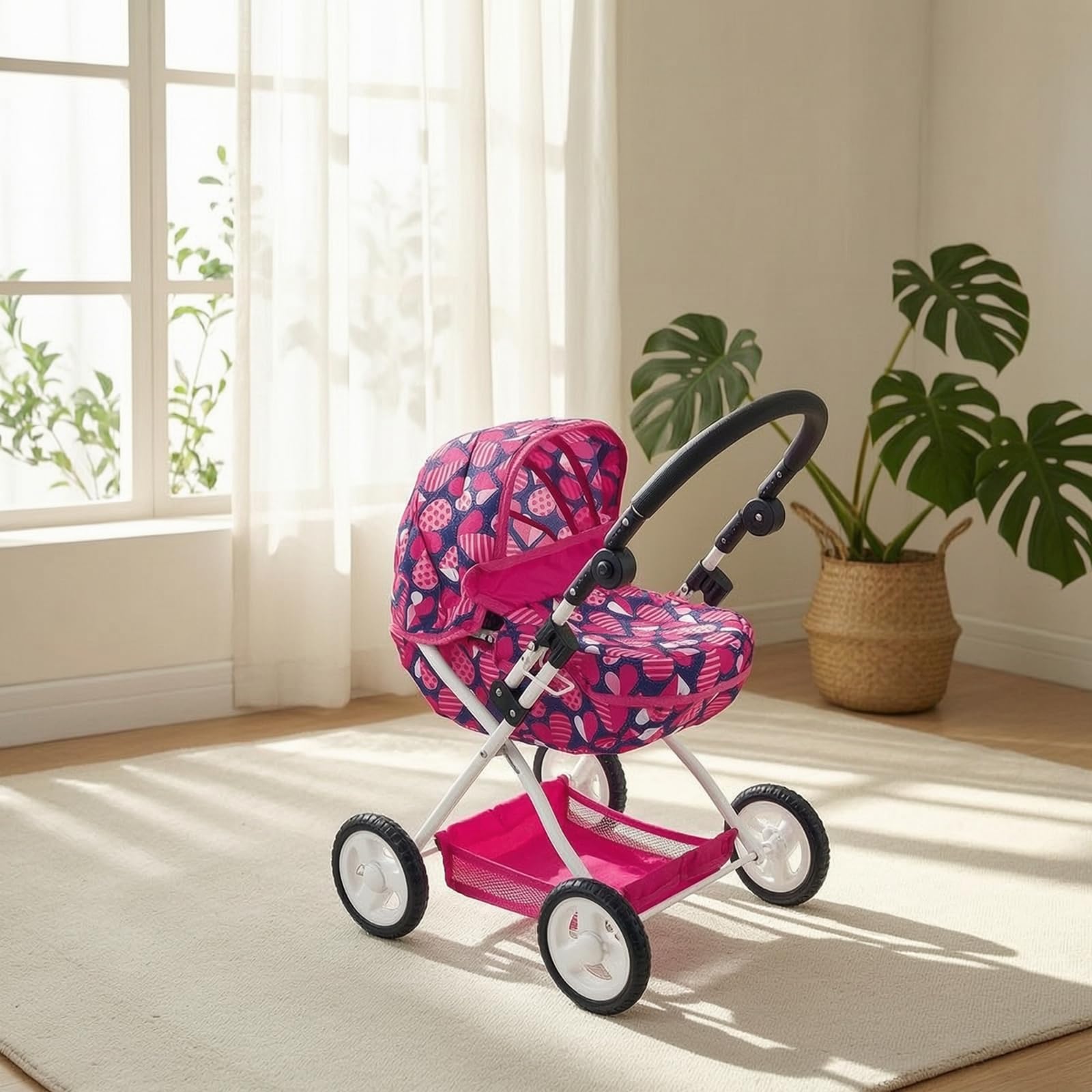 Sharplace Cochecito de Muñecas Carrito de Muñeca Silla de Juguete Cuna Paseadora para Muñecas con Estructura de Hierro y Ruedas, Cochecito De Muñeca FL9138 Bolsa De PE con Cabecera De Tarjeta