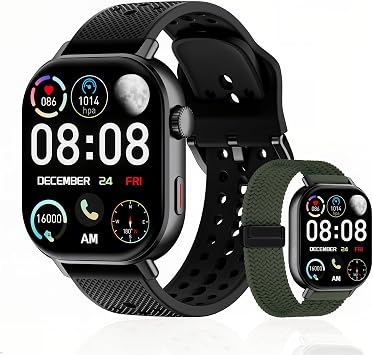 2026 Distance & Pace GPS Running Watch for Runners - Call & Text, AMOLED Large Screen, 50m Waterproof Swimming, Calorie & Step Counter, 2 Bands, Long Battery, for Seniors Men Women Black