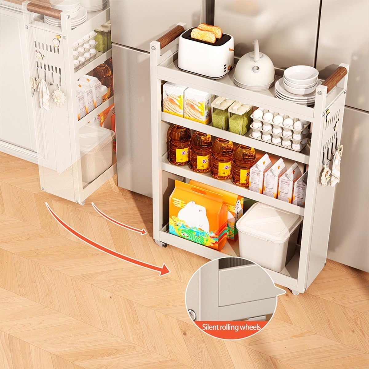Slim Fridge Gap Storage Cart,All Carbon Steel Adjustable Rolling Kitchen Shelving Organizer with Wheels for Refrigerator Side Cabinet Narrow Space(5-Tier 7.1 * 15.7 * 41.7in)