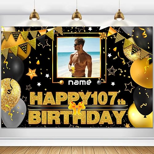 Vista 28 de Cartel personalizado de decoración de cumpleaños número 107 con temática de castillo y princesa, pancarta de tela personalizada para suministros