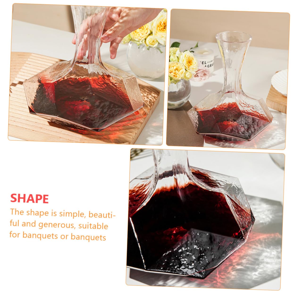 Ipetboom Decanter e Posizionamento Stabile in Vetro Geometrico Semplice Elegante per Conservazione lungo Termine per Vino per Bar e Ristoranti