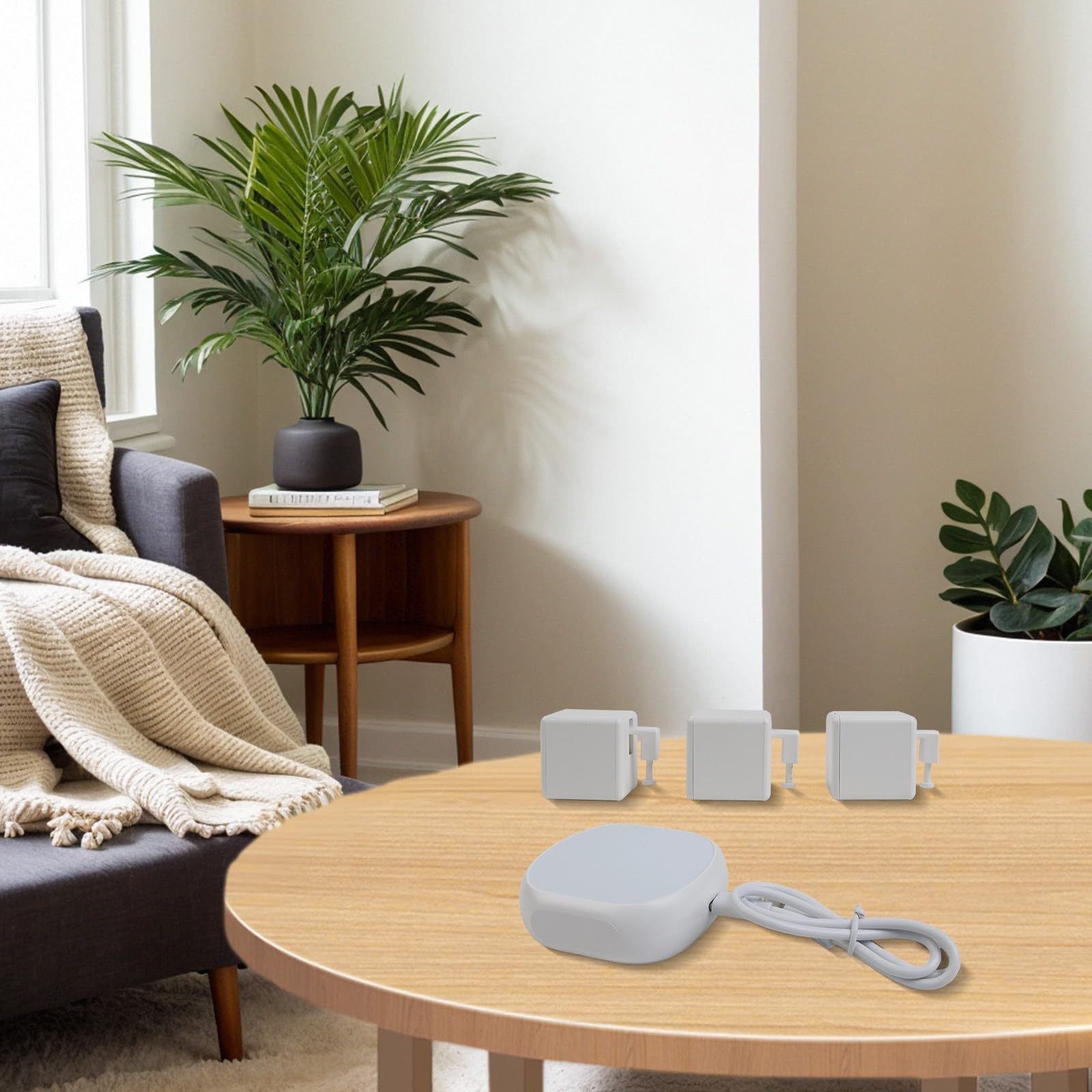 Pour poussoir intelligent compatible avec les télécommandes, batterie, mouvement réglable vers le haut et vers le bas, application contrôlée pour la domotique (3 blancs + concentrateur)