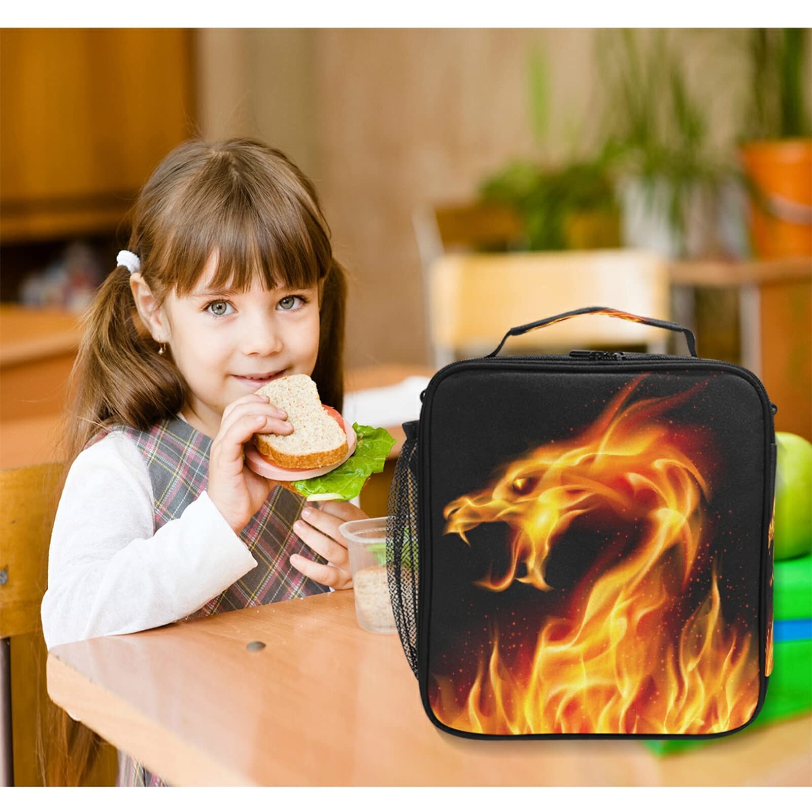 Sac à Déjeuner Isotherme Avec Imprimé Dragon Oriental Pour L'école, Les Garçons Et Les Filles, Petite Boîte à Déjeuner Isotherme Avec Sac Fourre-tout Réglable Et Amovible