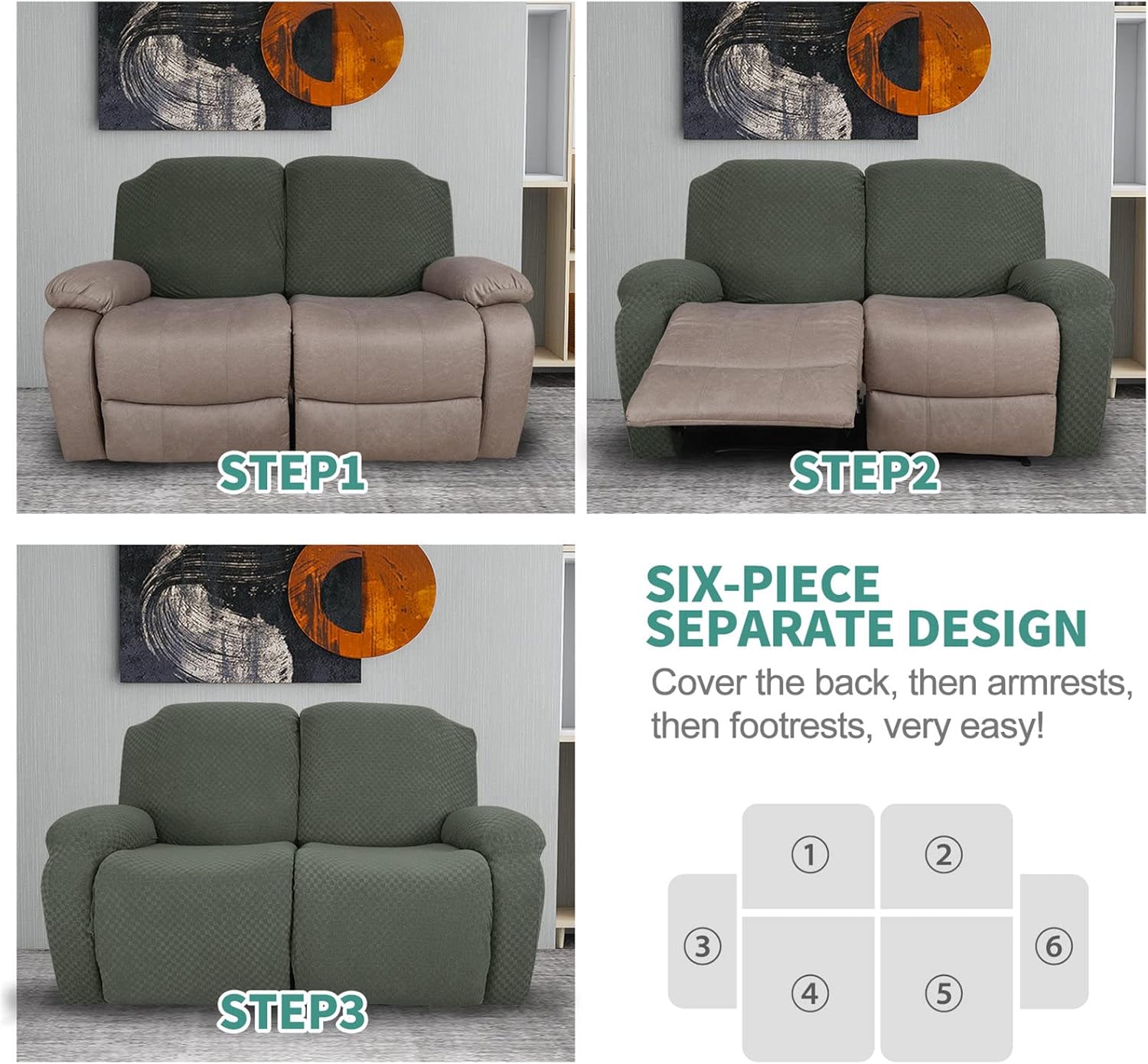 Stretch Recliner Slipcover for 1 2 3 Seater Reclining Couch Chair Cover Sofa Cover for Recliner Furniture Protector (Military Green,2 Seater)
