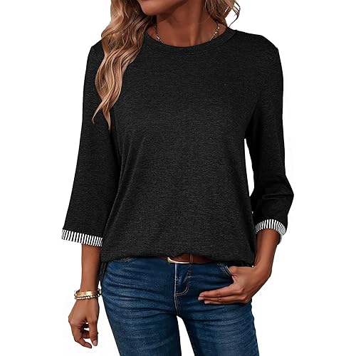 Dokotoo Women's Shirts Lightweight 2025 Summer Fall Fashion 3/4 Length Sleeve T Shirts Casual Tops Basic Blouses